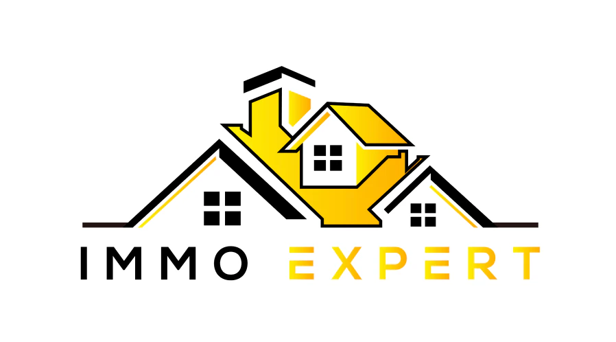 Immo Expert logo with stylized yellow house roofs