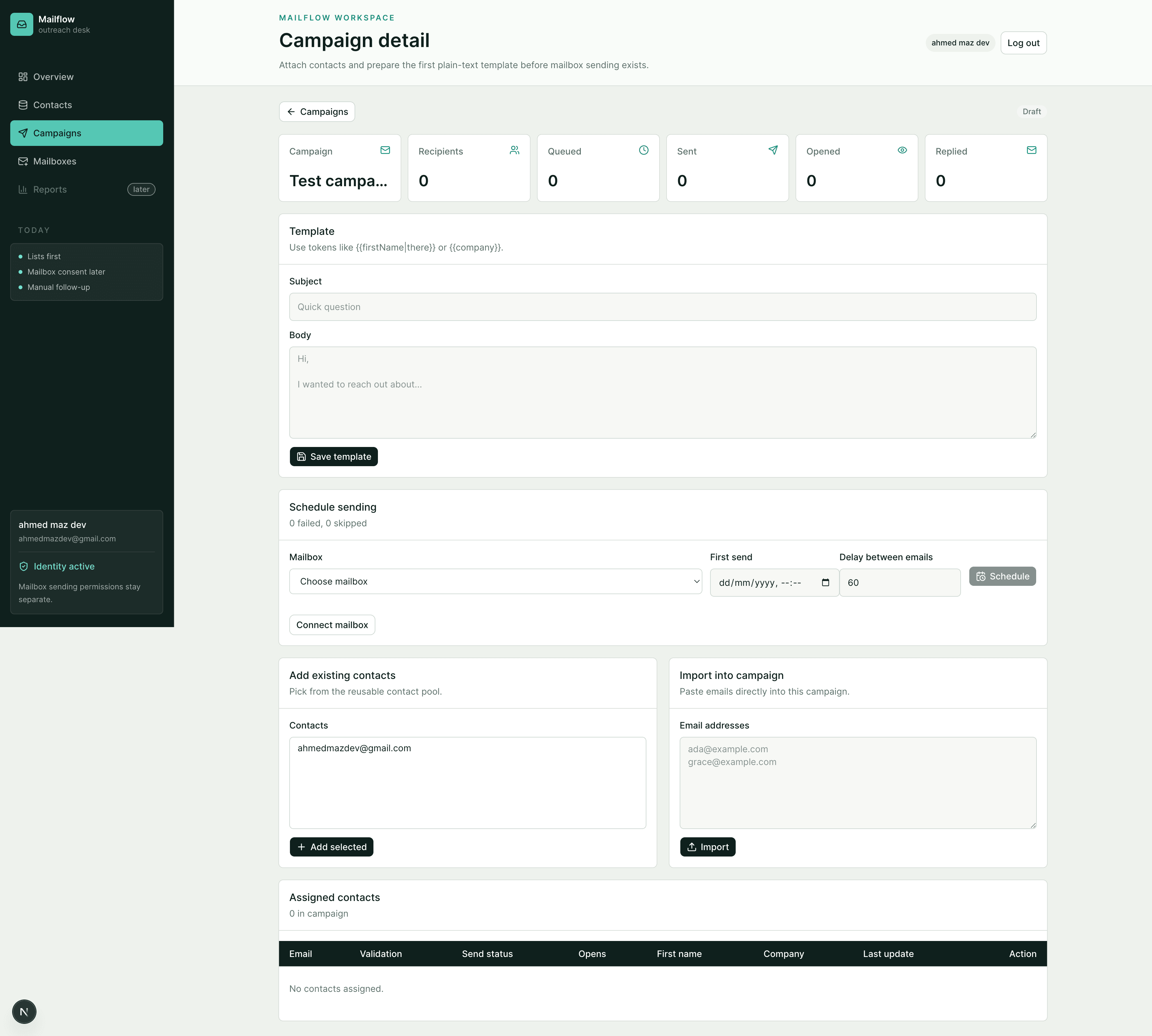 MailFlow campaign detail and timeline