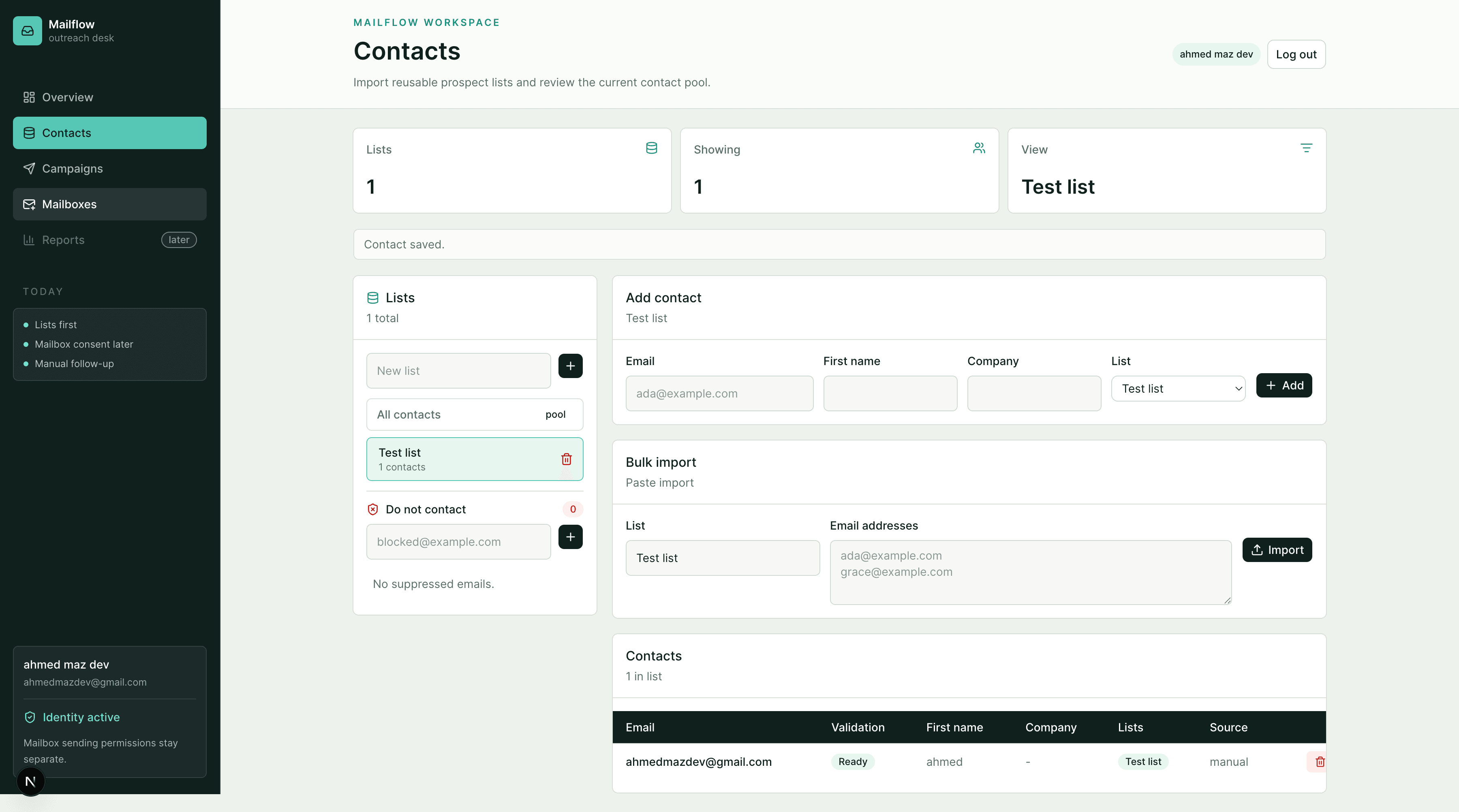 MailFlow contacts and list import