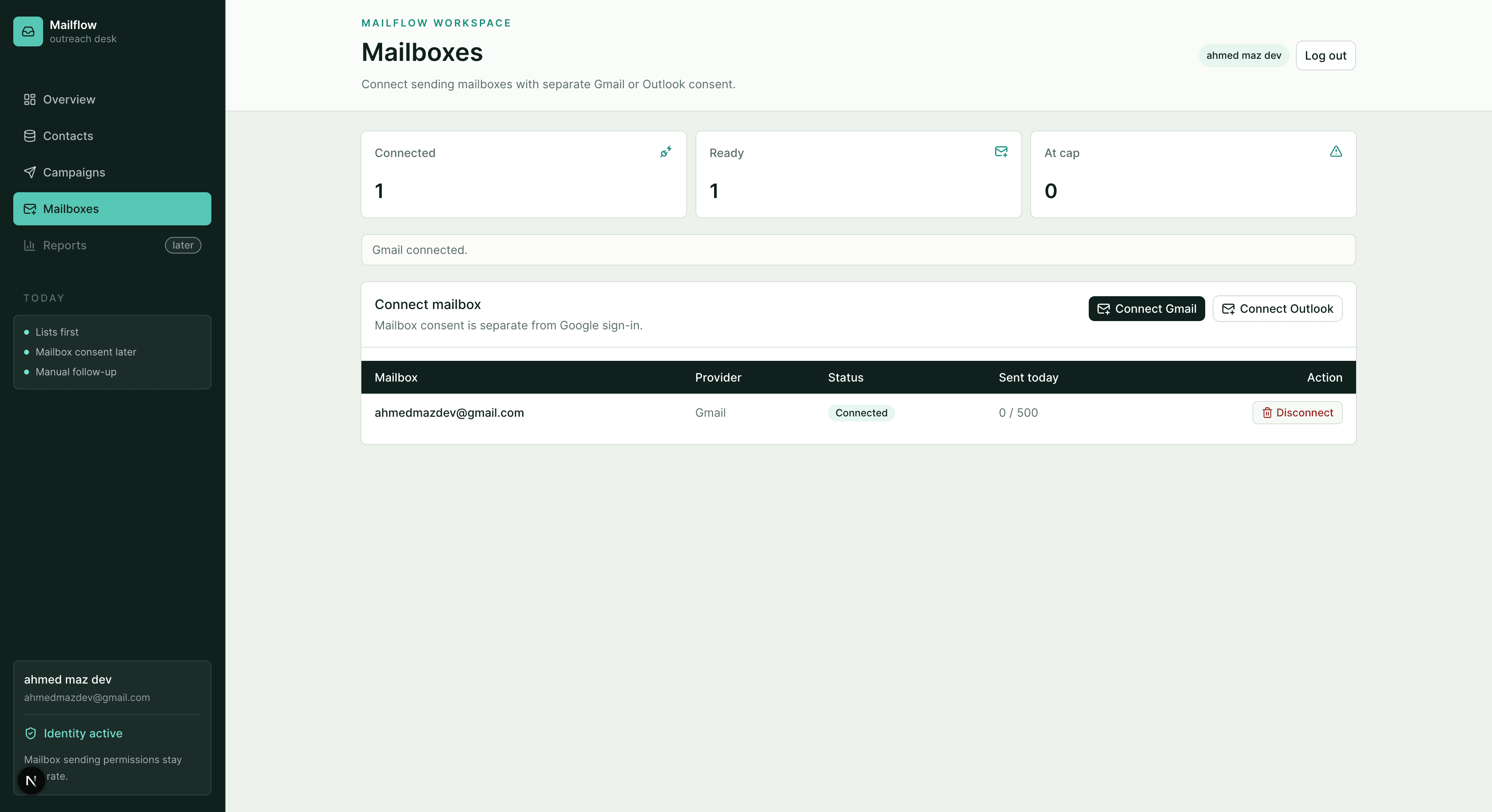 MailFlow connected email accounts