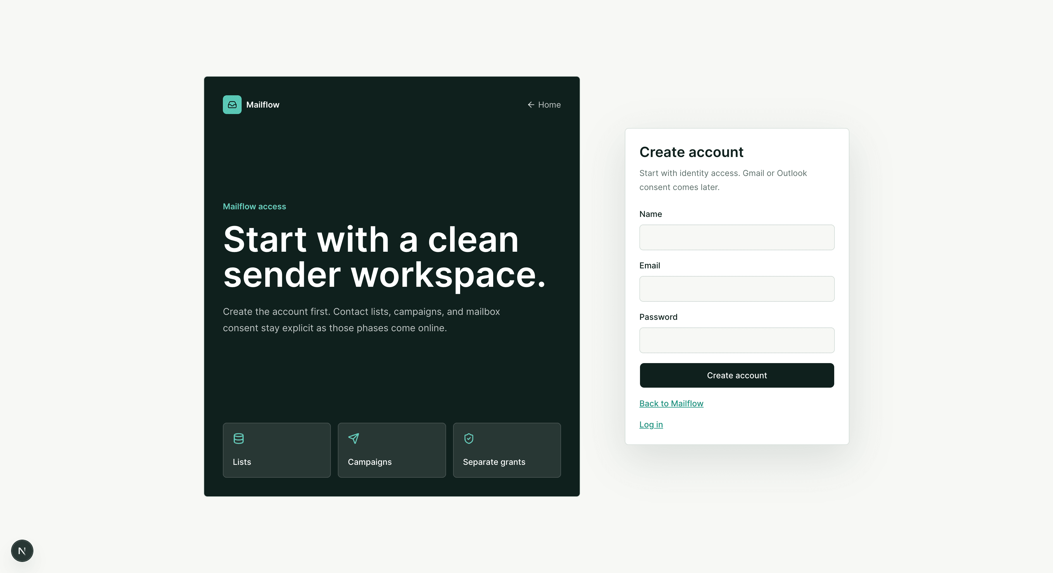 MailFlow signup and mailbox connect