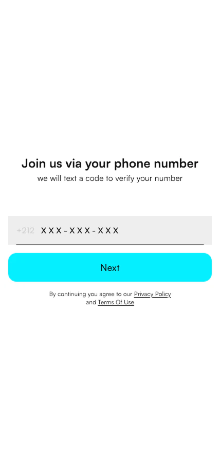 SpeedShine phone-number login screen with Morocco country code and privacy links