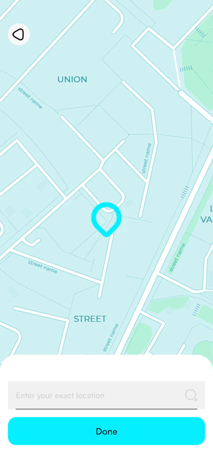 SpeedShine map interface for selecting the exact car-cleaning service location